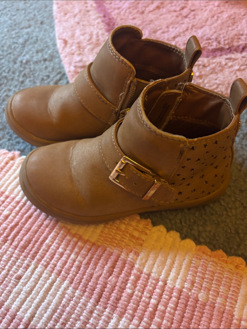 Nina Leonard Tan Girls Ankle Boots with Star-Detail Buckle